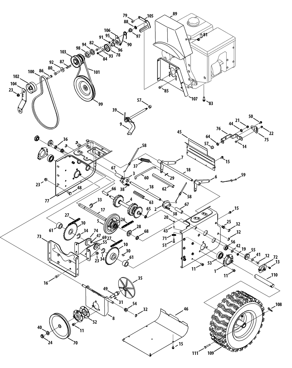 Drive System Diagram and Parts List for 2X933SWE (31AH95SV756-31BH95SV710)(2014) Cub Cadet Snow Blower